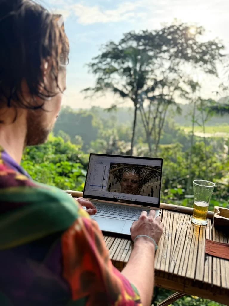Working on the Tree design overlooking the Bali jungle